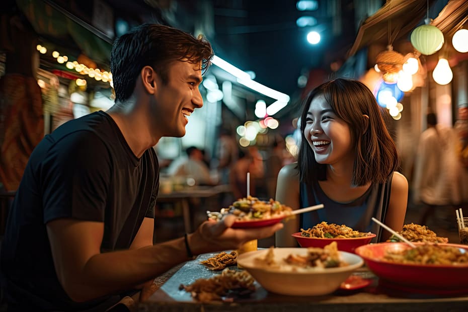 Couple eating Japanese Food